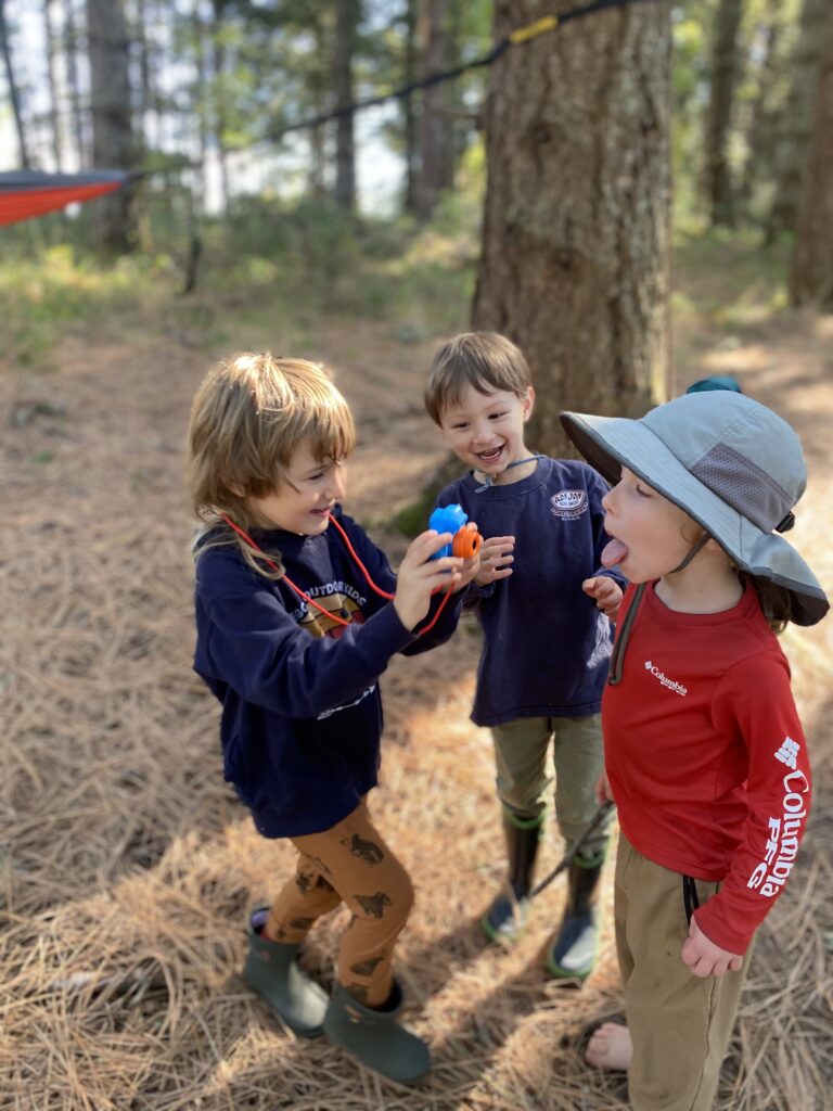 Children playing at Oregon Outdoor Kids preschool in Eugene. Oregon.